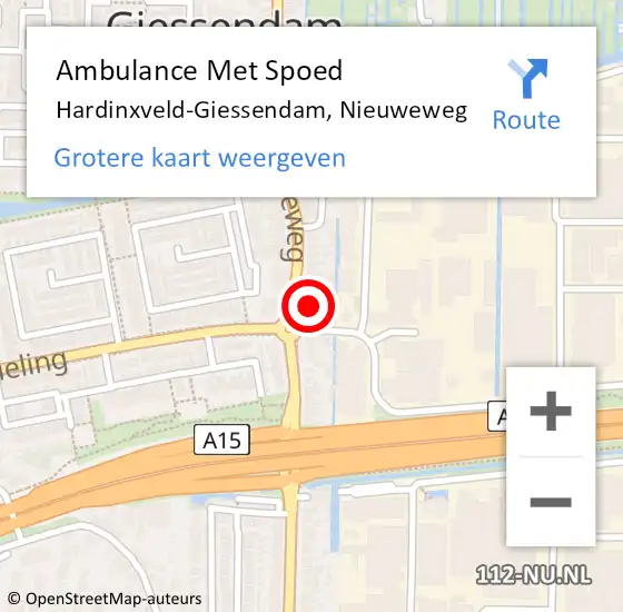 Locatie op kaart van de 112 melding: Ambulance Met Spoed Naar Hardinxveld-Giessendam, Nieuweweg op 4 oktober 2023 21:32
