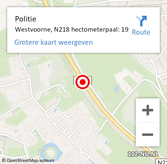 Locatie op kaart van de 112 melding: Politie Westvoorne, N218 hectometerpaal: 19 op 4 oktober 2023 22:16