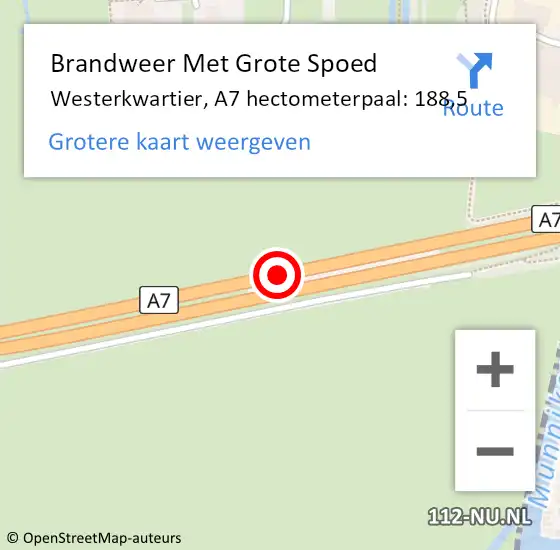 Locatie op kaart van de 112 melding: Brandweer Met Grote Spoed Naar Westerkwartier, A7 hectometerpaal: 188,5 op 4 oktober 2023 22:56