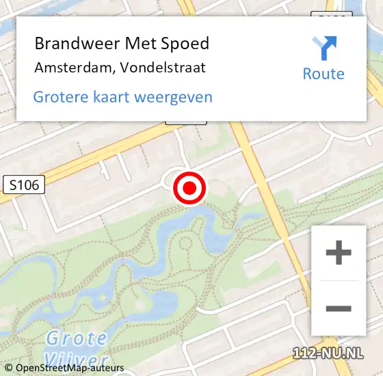 Locatie op kaart van de 112 melding: Brandweer Met Spoed Naar Amsterdam, Vondelstraat op 4 oktober 2023 23:36