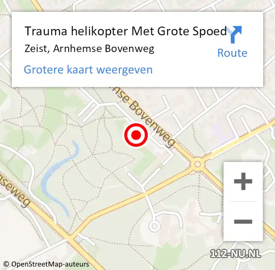 Locatie op kaart van de 112 melding: Trauma helikopter Met Grote Spoed Naar Zeist, Arnhemse Bovenweg op 5 oktober 2023 01:58