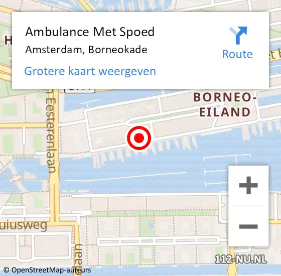 Locatie op kaart van de 112 melding: Ambulance Met Spoed Naar Amsterdam, Borneokade op 5 oktober 2023 06:43