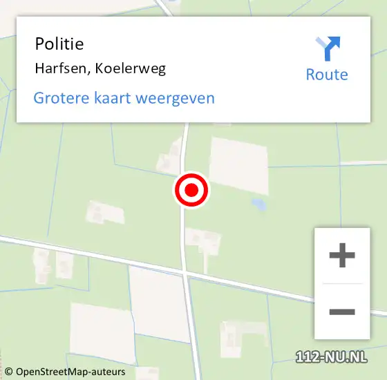 Locatie op kaart van de 112 melding: Politie Harfsen, Koelerweg op 5 oktober 2023 06:59