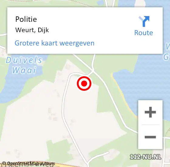Locatie op kaart van de 112 melding: Politie Weurt, Dijk op 5 oktober 2023 07:25