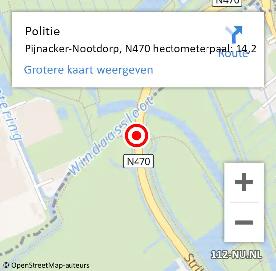 Locatie op kaart van de 112 melding: Politie Pijnacker-Nootdorp, N470 hectometerpaal: 14,2 op 5 oktober 2023 08:48