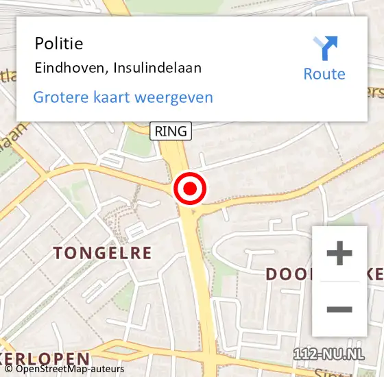 Locatie op kaart van de 112 melding: Politie Eindhoven, Insulindelaan op 5 oktober 2023 09:07