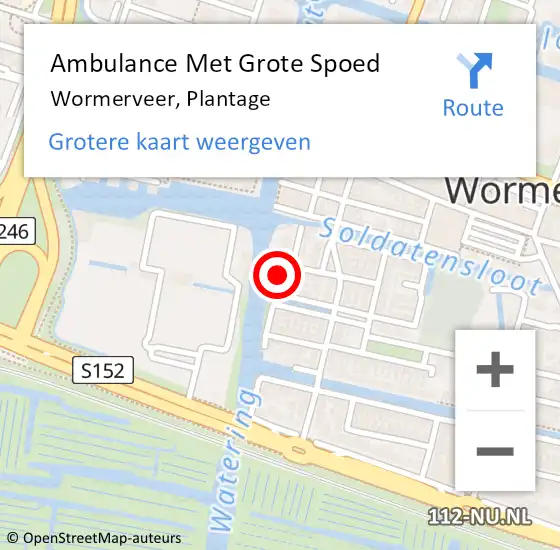 Locatie op kaart van de 112 melding: Ambulance Met Grote Spoed Naar Wormerveer, Plantage op 5 oktober 2023 09:13