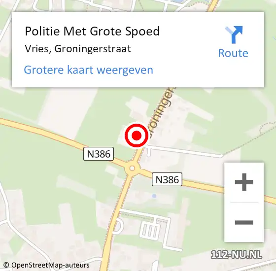 Locatie op kaart van de 112 melding: Politie Met Grote Spoed Naar Vries, Groningerstraat op 5 oktober 2023 09:15