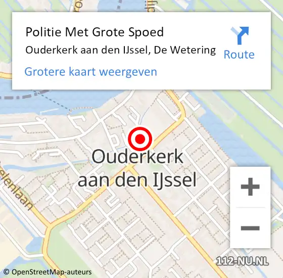 Locatie op kaart van de 112 melding: Politie Met Grote Spoed Naar Ouderkerk aan den IJssel, De Wetering op 5 oktober 2023 10:10