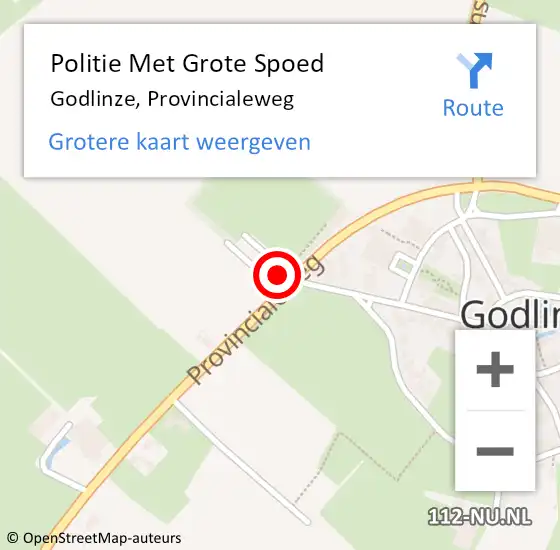 Locatie op kaart van de 112 melding: Politie Met Grote Spoed Naar Godlinze, Provincialeweg op 5 oktober 2023 10:41
