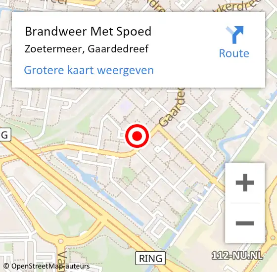 Locatie op kaart van de 112 melding: Brandweer Met Spoed Naar Zoetermeer, Gaardedreef op 5 oktober 2023 11:53