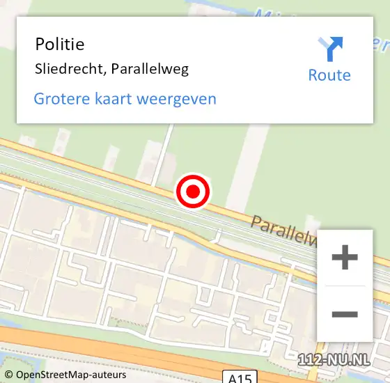 Locatie op kaart van de 112 melding: Politie Sliedrecht, Parallelweg op 5 oktober 2023 13:31