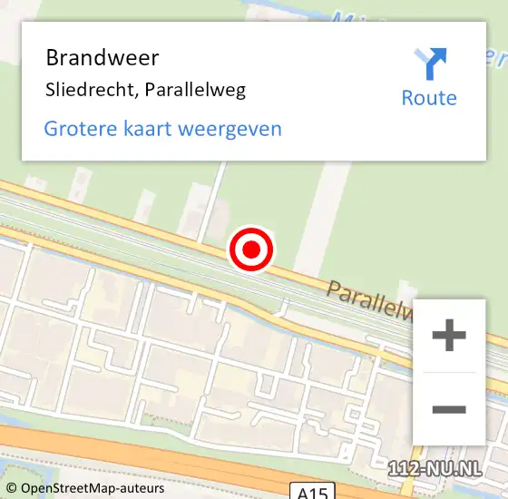 Locatie op kaart van de 112 melding: Brandweer Sliedrecht, Parallelweg op 5 oktober 2023 13:32