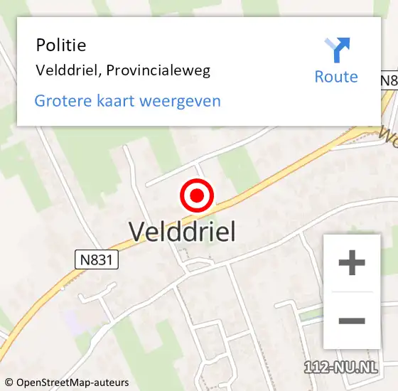 Locatie op kaart van de 112 melding: Politie Velddriel, Provincialeweg op 5 oktober 2023 13:53