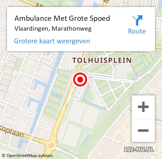 Locatie op kaart van de 112 melding: Ambulance Met Grote Spoed Naar Vlaardingen, Marathonweg op 5 oktober 2023 14:42