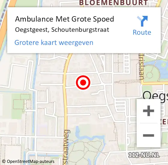 Locatie op kaart van de 112 melding: Ambulance Met Grote Spoed Naar Oegstgeest, Schoutenburgstraat op 5 oktober 2023 15:52