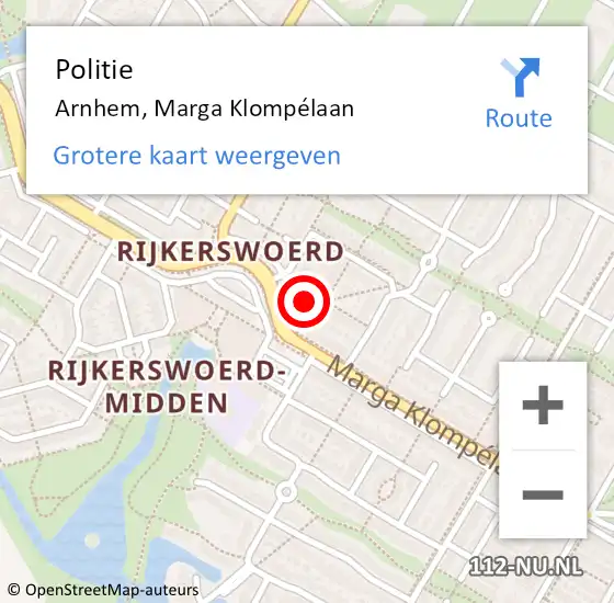 Locatie op kaart van de 112 melding: Politie Arnhem, Marga Klompélaan op 5 oktober 2023 16:01