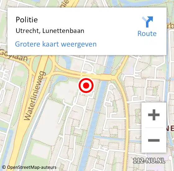 Locatie op kaart van de 112 melding: Politie Utrecht, Lunettenbaan op 5 oktober 2023 16:34