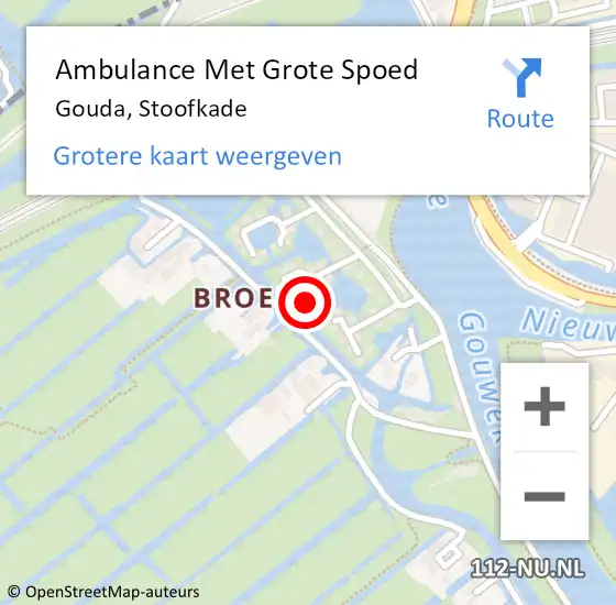 Locatie op kaart van de 112 melding: Ambulance Met Grote Spoed Naar Gouda, Stoofkade op 5 oktober 2023 16:51