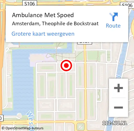 Locatie op kaart van de 112 melding: Ambulance Met Spoed Naar Amsterdam, Theophile de Bockstraat op 5 oktober 2023 17:10