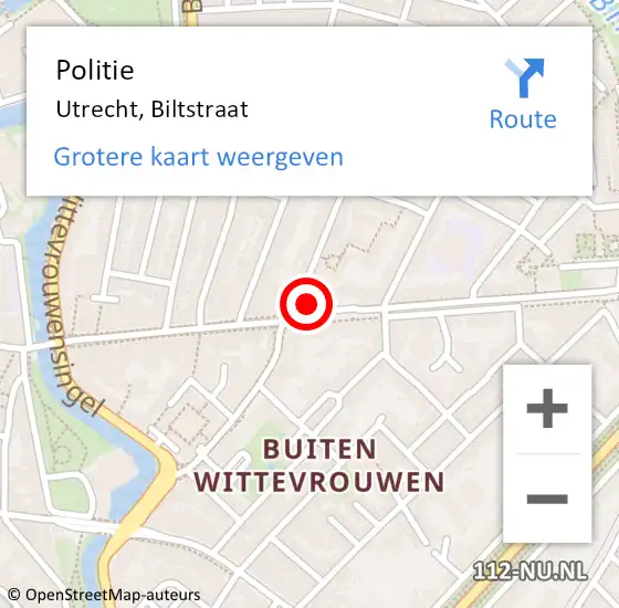 Locatie op kaart van de 112 melding: Politie Utrecht, Biltstraat op 5 oktober 2023 17:39