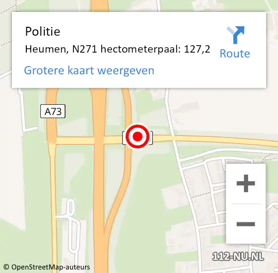 Locatie op kaart van de 112 melding: Politie Heumen, N271 hectometerpaal: 127,2 op 5 oktober 2023 18:11
