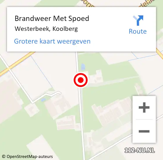 Locatie op kaart van de 112 melding: Brandweer Met Spoed Naar Westerbeek, Koolberg op 5 oktober 2023 19:01
