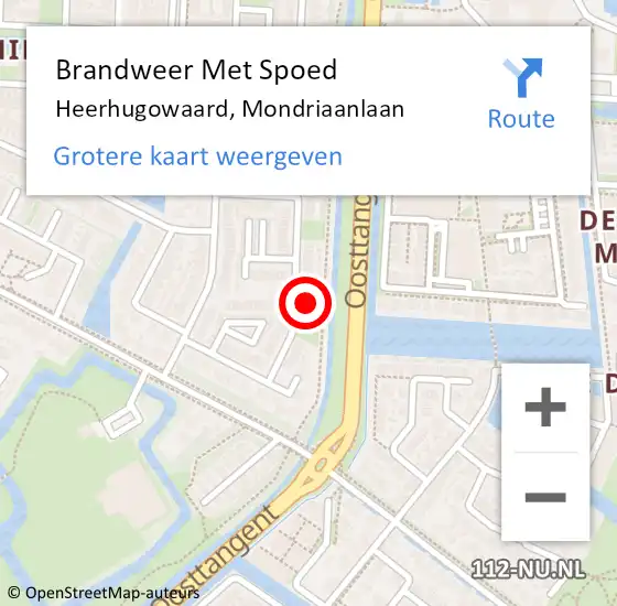 Locatie op kaart van de 112 melding: Brandweer Met Spoed Naar Heerhugowaard, Mondriaanlaan op 5 oktober 2023 19:15