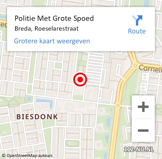 Locatie op kaart van de 112 melding: Politie Met Grote Spoed Naar Breda, Roeselarestraat op 5 oktober 2023 19:50