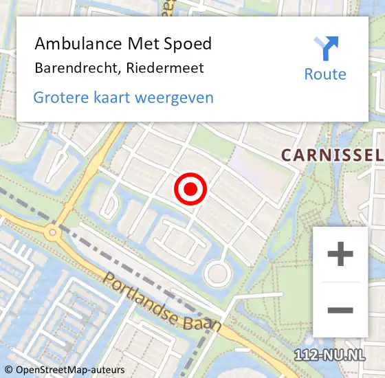 Locatie op kaart van de 112 melding: Ambulance Met Spoed Naar Barendrecht, Riedermeet op 5 oktober 2023 22:20