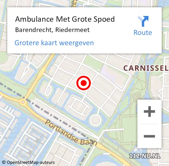 Locatie op kaart van de 112 melding: Ambulance Met Grote Spoed Naar Barendrecht, Riedermeet op 5 oktober 2023 22:24