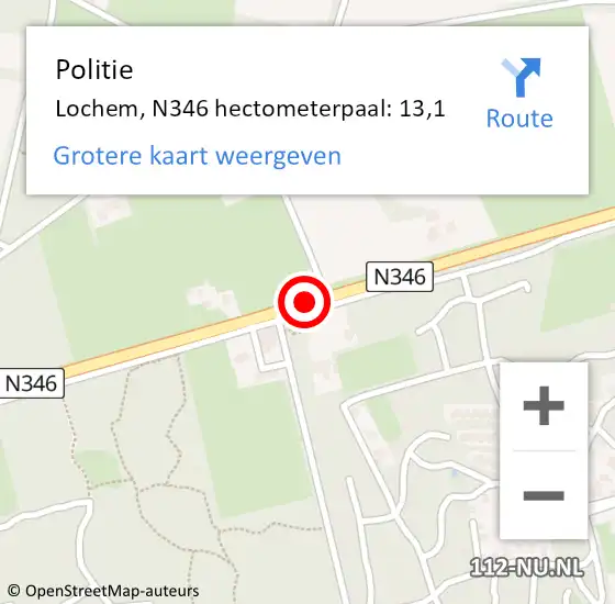 Locatie op kaart van de 112 melding: Politie Lochem, N346 hectometerpaal: 13,1 op 6 oktober 2023 08:16