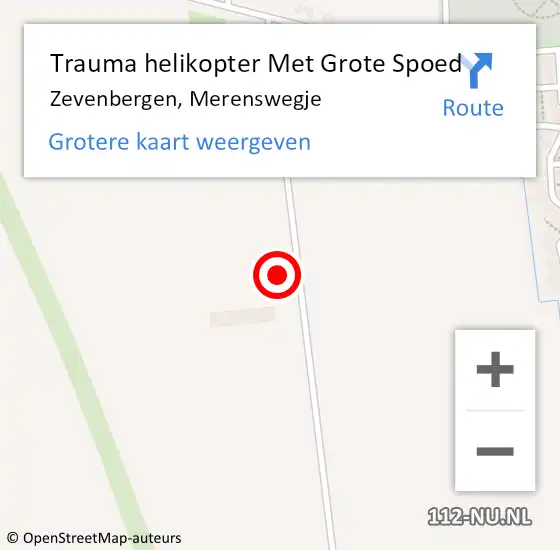 Locatie op kaart van de 112 melding: Trauma helikopter Met Grote Spoed Naar Zevenbergen, Merenswegje op 6 oktober 2023 09:45