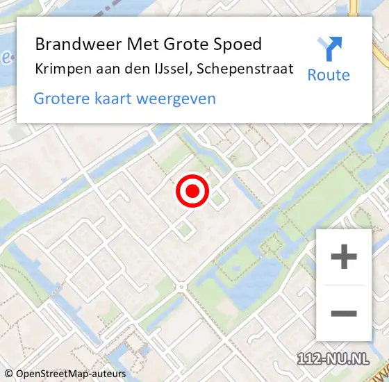 Locatie op kaart van de 112 melding: Brandweer Met Grote Spoed Naar Krimpen aan den IJssel, Schepenstraat op 6 oktober 2023 09:58