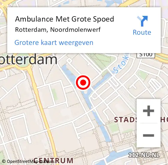 Locatie op kaart van de 112 melding: Ambulance Met Grote Spoed Naar Rotterdam, Noordmolenwerf op 6 oktober 2023 13:00