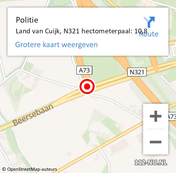 Locatie op kaart van de 112 melding: Politie Land van Cuijk, N321 hectometerpaal: 10,8 op 6 oktober 2023 13:23