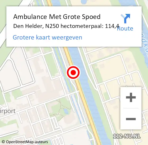 Locatie op kaart van de 112 melding: Ambulance Met Grote Spoed Naar Den Helder, N250 hectometerpaal: 114,4 op 6 oktober 2023 13:32