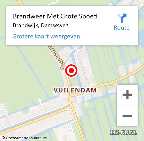 Locatie op kaart van de 112 melding: Brandweer Met Grote Spoed Naar Brandwijk, Damseweg op 6 oktober 2023 13:51
