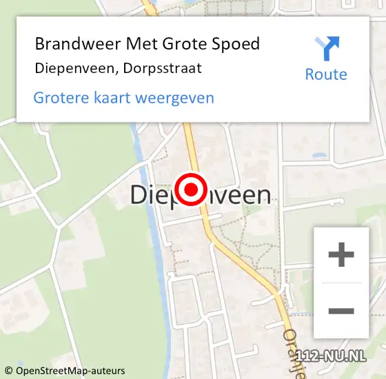 Locatie op kaart van de 112 melding: Brandweer Met Grote Spoed Naar Diepenveen, Dorpsstraat op 6 oktober 2023 14:11