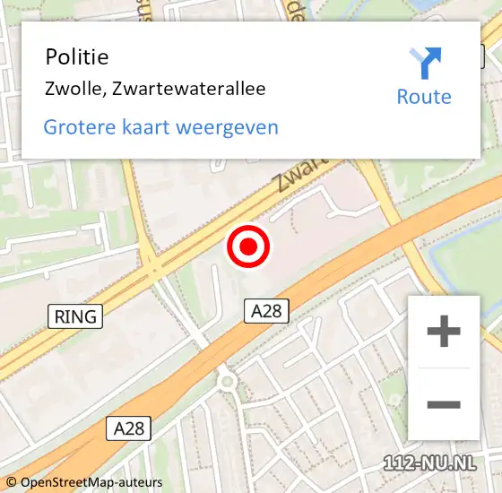 Locatie op kaart van de 112 melding: Politie Zwolle, Zwartewaterallee op 6 oktober 2023 14:20