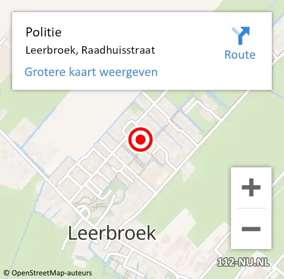 Locatie op kaart van de 112 melding: Politie Leerbroek, Raadhuisstraat op 6 oktober 2023 15:24