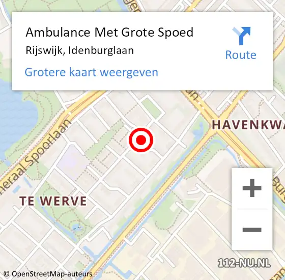Locatie op kaart van de 112 melding: Ambulance Met Grote Spoed Naar Rijswijk, Idenburglaan op 6 oktober 2023 18:18
