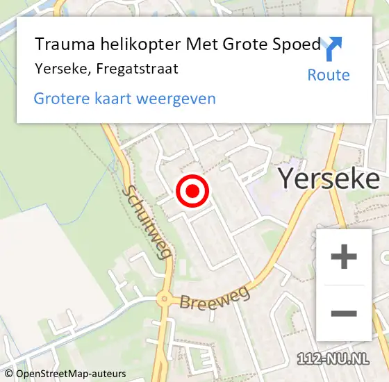 Locatie op kaart van de 112 melding: Trauma helikopter Met Grote Spoed Naar Yerseke, Fregatstraat op 6 oktober 2023 18:39