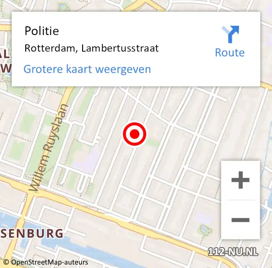 Locatie op kaart van de 112 melding: Politie Rotterdam, Lambertusstraat op 6 oktober 2023 19:11
