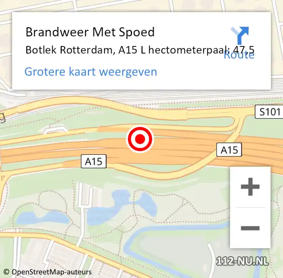 Locatie op kaart van de 112 melding: Brandweer Met Spoed Naar Botlek Rotterdam, A15 L hectometerpaal: 47,5 op 10 september 2014 18:03