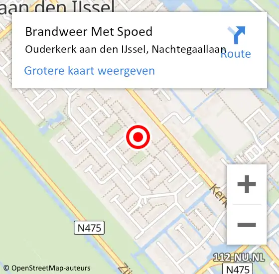 Locatie op kaart van de 112 melding: Brandweer Met Spoed Naar Ouderkerk aan den IJssel, Nachtegaallaan op 6 oktober 2023 20:57