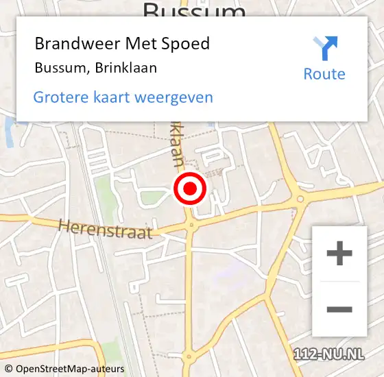 Locatie op kaart van de 112 melding: Brandweer Met Spoed Naar Bussum, Brinklaan op 6 oktober 2023 21:01