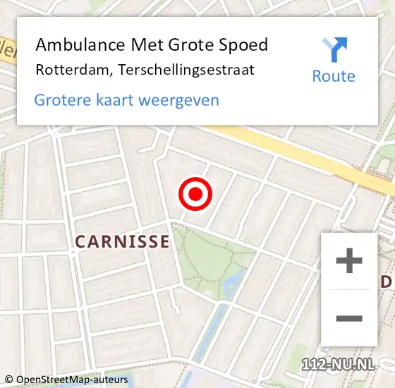 Locatie op kaart van de 112 melding: Ambulance Met Grote Spoed Naar Rotterdam, Terschellingsestraat op 6 oktober 2023 21:13