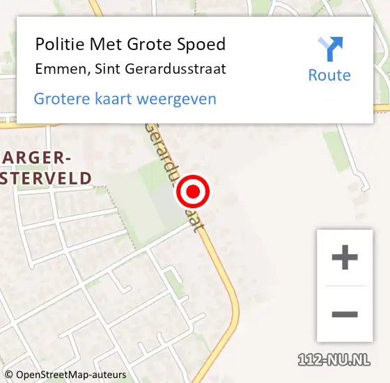 Locatie op kaart van de 112 melding: Politie Met Grote Spoed Naar Emmen, Sint Gerardusstraat op 6 oktober 2023 22:26