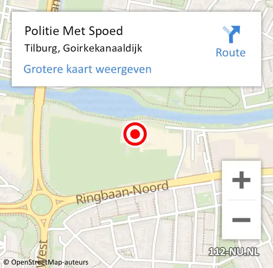 Locatie op kaart van de 112 melding: Politie Met Spoed Naar Tilburg, Goirkekanaaldijk op 6 oktober 2023 22:56